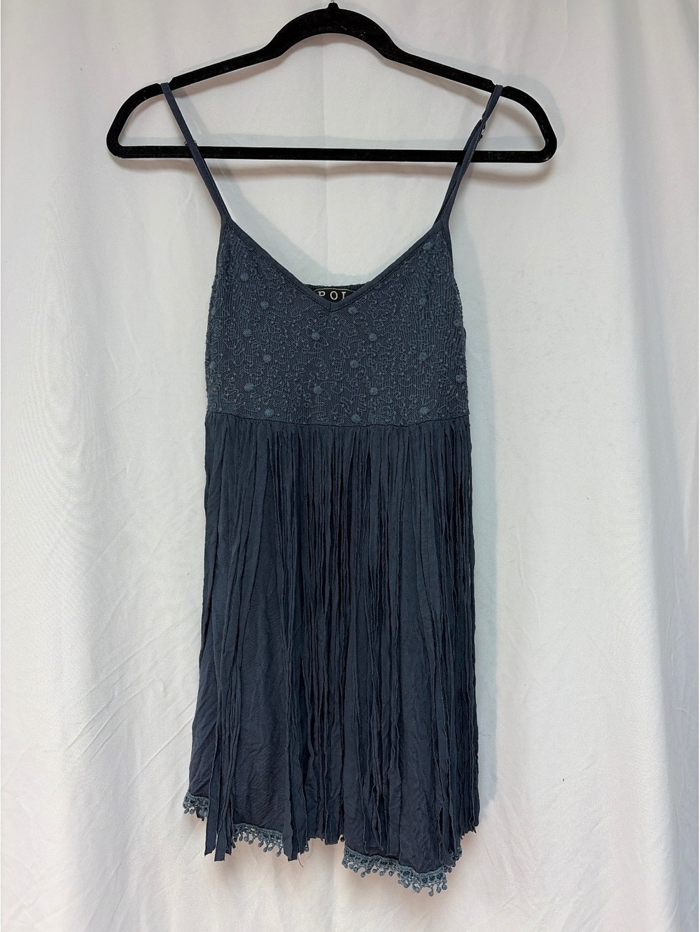 POL Blue Textured Sleeveless Top with Pleated Skirt
